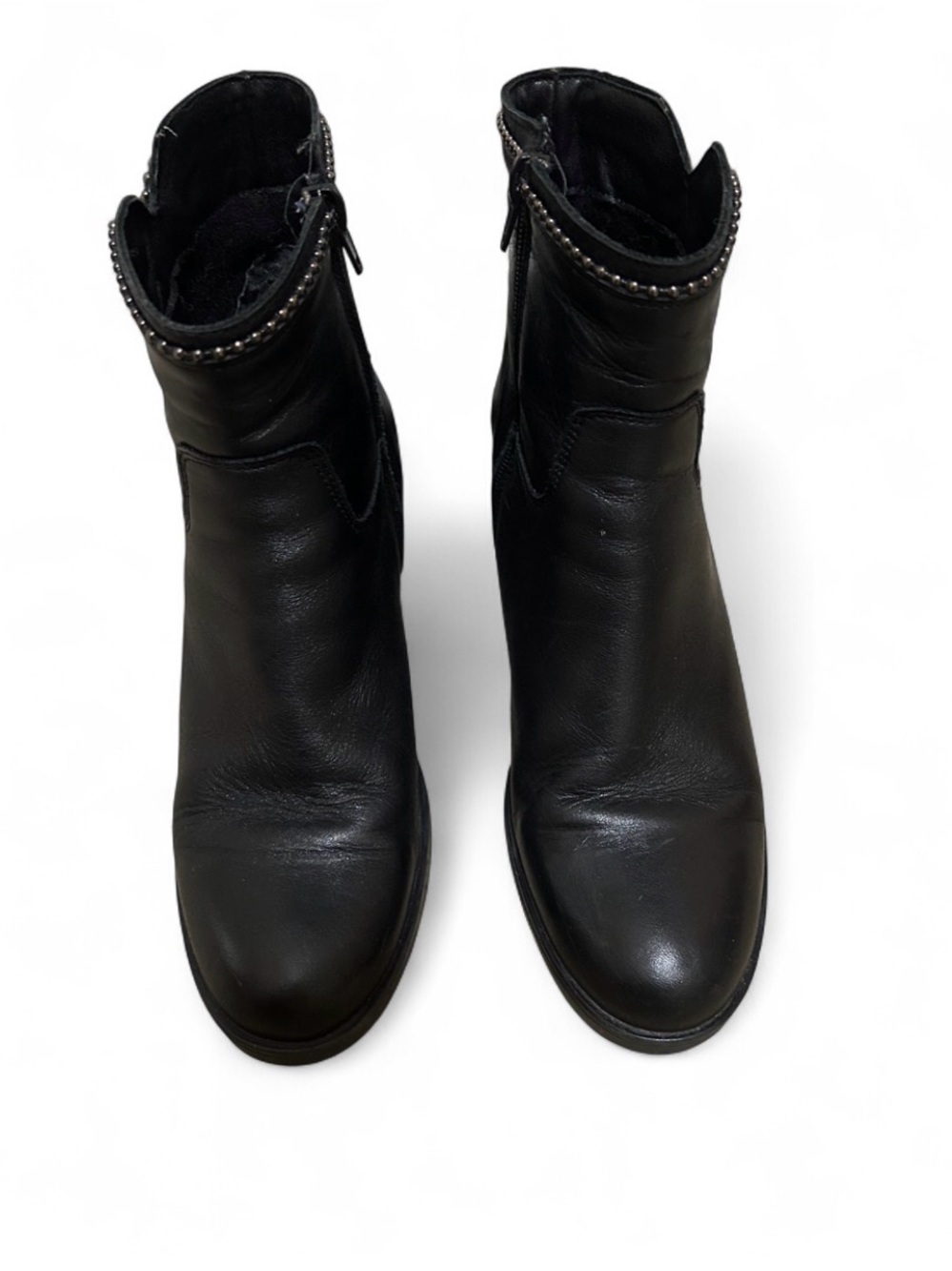 Rizzoli Black Leather Studded Ankle Boots EU 39 Block Heel Side Zip - Picture 3 of 8